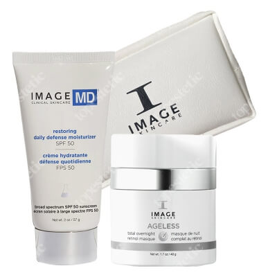 Image Skincare Total Overnight Retinol Masque + Restoring Daily Defense Moisturizer  ZESTAW Nocna maska z retinolem 48 g + Filtr ochronny SPF 50, 57 g + Kosmetyczka 1 szt