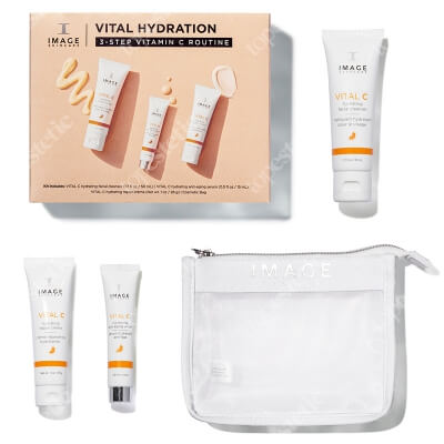 Image Skincare Vital Hydration Travel Kid ZESTAW Kremowy preparat oczyszczający z 12% wit. C, 50 ml + Nawilżający i wygładzający krem 15 g + Silnie odżywczy krem 28 g + Kosmetyczka