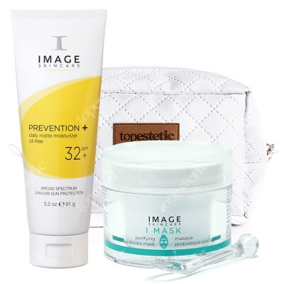 Image Skincare Zestaw Oczyszczająco - Matujący ZESTAW Maska z probiotykiem i prebiotykiem 57 g + Lekki krem ochronny i matujący dla cer tłustych 91 g + Kosmetyczka