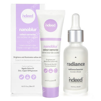 Indeed Radiance Booster + Nanoblur Colour Corrector Purple ZESTAW Serum rozświetlające typu booster 30 ml + Korygujący krem rozświetlający skórę 30 ml