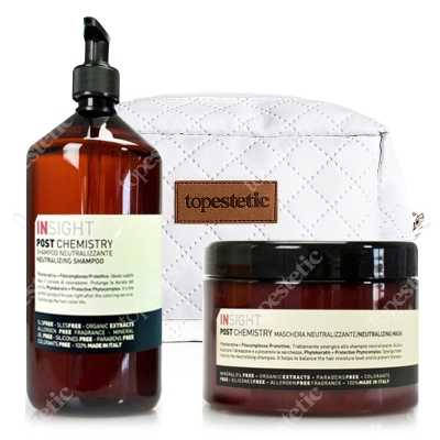 InSight Post Chemistry Neutralizing Mask + Post Chemistry Neutralizing Shampoo + Kosmetyczka ZESTAW Maska do pielęgnacji po zabiegach chemicznych 500 ml + Szampon do pielęgnacji po zabiegach chemicznych 900 ml + Biała, pikowana kosmetyczk
