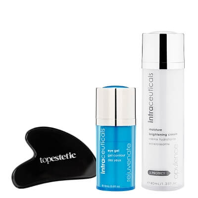 Intraceuticals Eye Gel + Moisture Brightening Cream + Gua Sha ZESTAW Ujędrniający żel na okolice oczu 15 ml + Nawilżający krem rozjaśniający 40 ml + Gua sha obsydian 1 szt