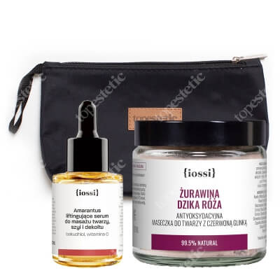 Iossi Cranberry Rosehip + Amarantus + Kosmetyczka Topestetic ZESTAW Antyoksydacyjna maseczka z czerwoną glinką 120 ml + Serum do masażu twarzy 30 ml + Kosmetyczka 1 szt