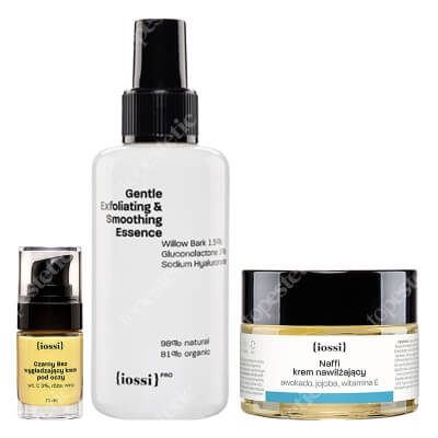 Iossi Essence + Czarny Bez + Naffi ZESTAW Esencja złuszczająco-wygładzająca 100 ml + Krem pod oczy. Wit. C 3%, róża, wino 15 ml + Krem nawilżający 50 ml