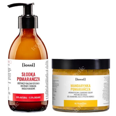 Iossi Fruit Spa ZESTAW Peeling mandarynka i pomarańcza 250 ml + Balsam z ekstraktem z kokosa i masłem kakaowym 240 ml