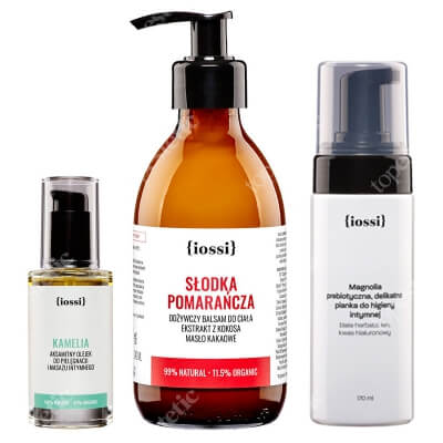 Iossi Magnolia + Kamelia + Słodka Pomarańcza ZESTAW Pianka do higieny intymnej 170 ml + Olejek do pielęgnacji i masażu intymnego 50 ml + Balsam do ciała 240 ml