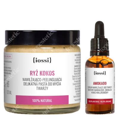 Iossi Ryż Kokos + Awokado ZESTAW Pasta do mycia twarzy 120 ml + Serum nawilżająco wygładzające z kwasem hialuronowym 30 ml