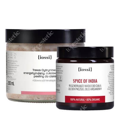 Iossi Trawa Cytrynowa + Spice of India ZESTAW Energetyzujący peeling cukrowy do ciała 250 ml + Regenerujące masło do ciała 120 ml