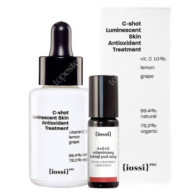 Iossi Vitamin Cocktail ZESTAW Koktajl pod oczy. Retinol, wit. E i C (metalowa kulka) 10 ml + Serum do twarzy z witaminą C, 30 ml