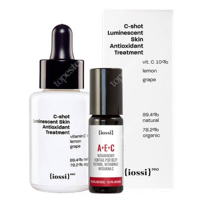 Iossi Vitamin Cocktail ZESTAW Koktajl pod oczy. Retinol, wit. E i C (metalowa kulka) 10 ml + Serum do twarzy z witaminą C, 30 ml