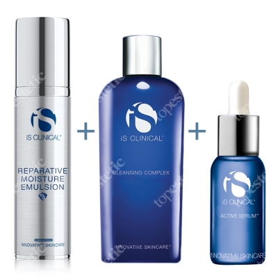 iS Clinical Reparative Moisture Emulsion + Active Serum + Cleansing Complex ZESTAW Krem nawilżający 50 ml + Serum przeciwzmarszczkowe 15 ml + Żel 60 ml