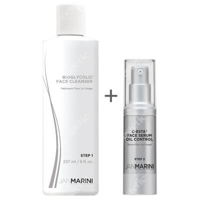 Jan Marini Bioglycolic Face Cleanser + C-ESTA Face Serum Oil Control ZESTAW Emulsja do mycia twarzy z kwasem glikolowym 237 ml + Serum z witaminą C i DMAE dla skóry tłustej 30 ml