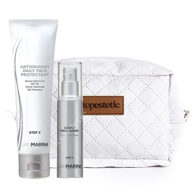Jan Marini Blask I Rozświetlenie ZESTAW Antyoksydacyjny krem ochronny SPF 30, 57 g + Serum do twarzy z witaminą C i DMAE 30 ml + Kosmetyczka