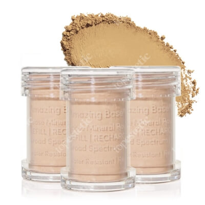 Jane Iredale Amazing Base Refillable Brush SPF 20 Refill Lekki, sypki puder mineralny o szerokim spektrum ochrony przeciwsłonecznej (kolor Golden Glow) 3 x 2,5 g