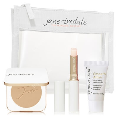 Jane Iredale Forever You Kit (Warm Sienna) ZESTAW Puder prasowany Warm Sienna wkład 9,9 g + Puderniczka 1 szt + Pomadka Forever You 3 g + Mini baza rozświetlająca 7 ml + Kosmetyczka