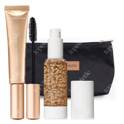 Jane Iredale HydroPure Tinted Serum + Longest Lash Mascara ZESTAW Minerały w płynie (kolor Light to Medium 3) 30 ml + Tusz do rzęs 12 g (kolor Black Ice) + Kosmetyczka 1 szt