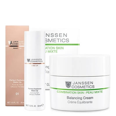 Janssen Cosmetics Balancing + Perfect Radiance ZESTAW Krem normalizujący na dzień 50 ml + Podkład do perfekcyjnego rozświetlenia skóry (Kolor 01) 30 ml