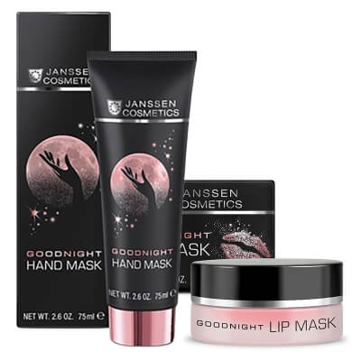 Janssen Cosmetics Goodnight Ritual ZESTAW Maska wygładzająca i wypełniająca usta 15 ml + Regenerująca maska na dłonie 75 ml