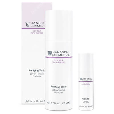 Janssen Cosmetics Oily Skin Set ZESTAW Peeling z kwasami 30 ml + Bezalkoholowy tonik oczyszczający 200 ml