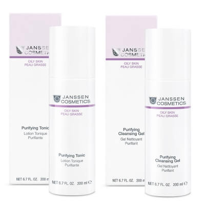 Janssen Cosmetics Oily Skin Set ZESTAW Żel do oczyszczania skóry tłustej 200 ml + Bezalkoholowy tonik oczyszczający 200 ml