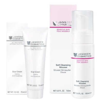 Janssen Cosmetics Soft Cleansing Mousse + Scar Cream ZESTAW Pianka oczyszczająca 150 ml + Krem niwelujący blizny 75 ml
