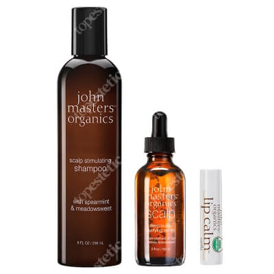 John Masters Organics Dla Przetłuszczającej Się Skóry Głowy ZESTAW Szampon stymulujący skórę głowy 236 ml + Serum oczyszczające do skóry głowy 57 ml + Balsam do ust 4g