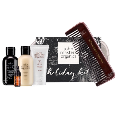 John Masters Organics Holiday Kit ZESTAW Świąteczny do włosów z kosmetyczką + Ekologiczny grzebień z bambusa.