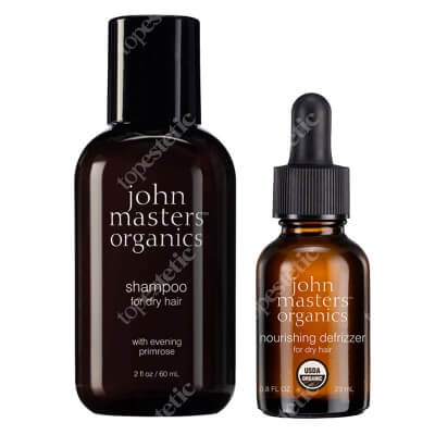 John Masters Organics Nourishing Defrizzer For Dry Hair + Shampoo For Dry Hair Evening Primrose ZESTAW Kuracja do włosów suchych 23 ml + Wieczorny pierwiosnek - szampon do suchych włosów 60 ml