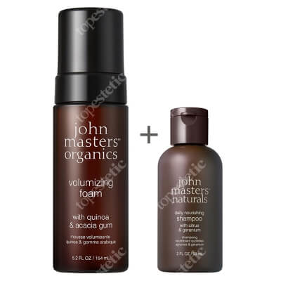 John Masters Organics Pielęgnacja i Stylizacja ZESTAW Geranium i olejki cytrusowe - szampon do każdego rodzaju włosów 60 ml + Pianka do włosów z komosą ryżową i gumą arabską 154 ml