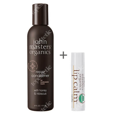 John Masters Organics Repair Conditioner With Honey And Hibiscus + Szminka Gratis ZESTAW Odżywka do włosów zniszczonych z miodem i hibiskusem 177 ml + Balsam do ust - Wanilia 4 g