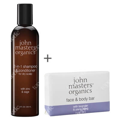 John Masters Organics Codzienna Pielęgnacja ZESTAW Cynk i szałwia - szampon z odżywką 236 ml + Mydło z lawendą i ylang ylang 128 g