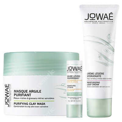 Jowae Bestseller Set ZESTAW Oczyszczająca maska z glinką 50 ml + Lekki krem nawilżający 40 ml + Odżywczy balsam do ust 4 g