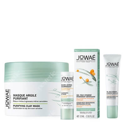 Jowae Face Care ZESTAW Maska z glinką 50 ml + Balsam do ust 4 g + Witaminowy żel pod oczy 15 ml