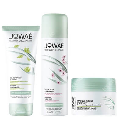 Jowae Ideal Clean ZESTAW Woda nawilżająca w sprayu 200 ml + Maska z glinką 50 ml + Żel myjący 200 ml