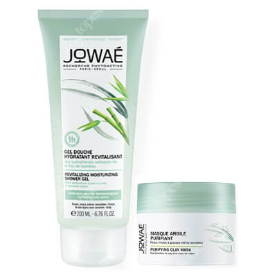 Jowae Purifying Clay Mask + Revitalizing Moisturizing Shower Gel ZESTAW Oczyszczająca maska z glinką 50 ml + Żel pod prysznic z wodą bambusową 200 ml