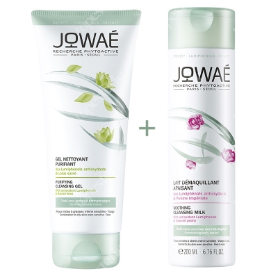 Jowae Soothing Cleansing Milk + Purifying Cleansing Gel ZESTAW Kojące mleczko micelarne 200 ml + Oczyszczający żel myjący 200 ml