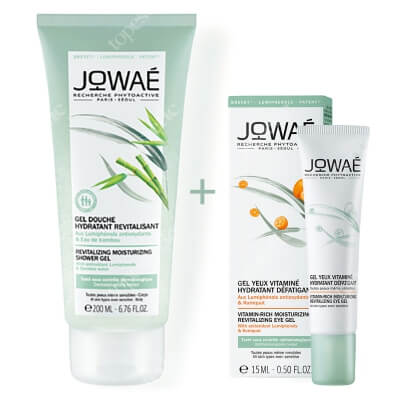 Jowae Vitamin-Rich Eye Gel + Revitalizing Moisturizing Shower Gel ZESTAW Witaminowy żel pod oczy 15 ml + Żel pod prysznic z wodą bambusową 200 ml