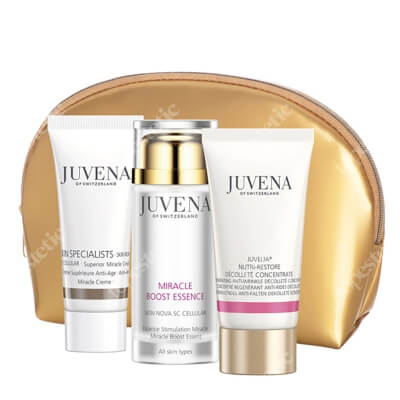 Juvena Miracle Decollete Set ZESTAW Krem przeciwstarzeniowy 25 ml + Esencja aktywująca 30 ml + Koncentrat odżywczy na dekolt 50+ 25 ml + Kosmetyczka 1 szt.