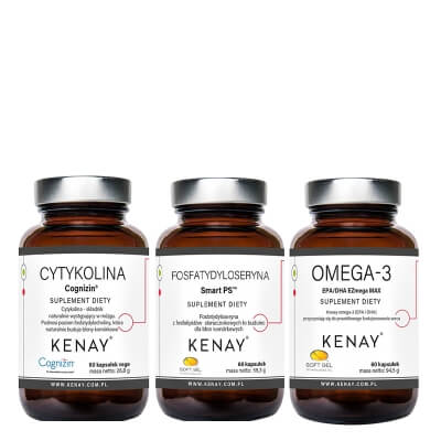 Kenay Wsparcie dla Mózgu i Układu Nerwowego ZESTAW Cytykolina 60 kaps + Fosfatydyloseryna 60 kaps + Omega-3 EPA/DHA 60 kaps