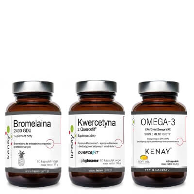 Kenay Tarcza Przeciwzapalna ZESTAW Bromelaina 2400 GDU 60 kaps. + Kwercetyna 60 kaps. + Omega 3 60 kaps.