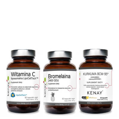 Kenay Trawienie i Regeneracja ZESTAW Bromelaina 60 kaps + Witamina C 60 kaps + Kurkuma z piperyną 60 kaps