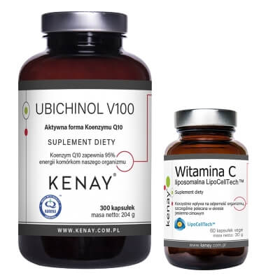 Kenay Wsparcie Serca, Odporności i Metabolizmu Energetycznego ZESTAW Aktywna forma Koenzymu Q10 300 kapsułek + Witamina C 60 kapsułek