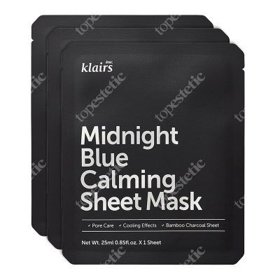 Klairs Midnight Blue Calming Sheet Mask ZESTAW Łagodząco-chłodząca maseczka w płachcie 3 szt.