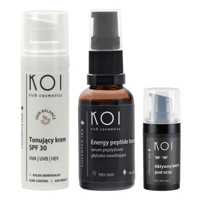 Koi Peptide Balance ZESTAW Tonujący krem z filtrem 30 ml + Głębokie nawilżenie 30 ml + Roślinny czynnik wzrostu 15 ml