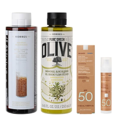 Korres Daily Care ZESTAW Szampon 250 ml + Żel pod prysznic 250 ml + Rozświetlający krem SPF 50 50 ml