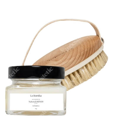 La Bomba Body Brush + Natural Monoi Vitamine E - Travel Size ZESTAW Szczotka do masażu ciała antycellulitowa 1 szt. + Unikalny, tradycyjny olej Monoi 90 g