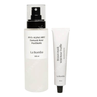 La Bomba Brown Mask + Anti-Aging Mist ZESTAW Maseczka peelingująca do każdego rodzaju cery 80 ml + Mgiełka nawilżająco-wygładzająca o zapachu geranium 100 ml