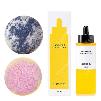 La Bomba CareFree + Bedtime Ritual + Summer Oil Yuzu Coconut ZESTAW Słodkie owoce 1 szt. + Owoce leśne 1 szt. + Olejek do ciała 100 ml