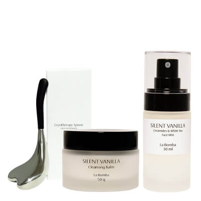 La Bomba Cryotherapy Spoon + Cleansing Balm + Face Mist ZESTAW Łyżka do masażu twarzy 1 szt + Odżywcze masełko do demakijażu 50 g + Mgiełka odżywczo-regenerująca o zapachu wanilii 30 ml