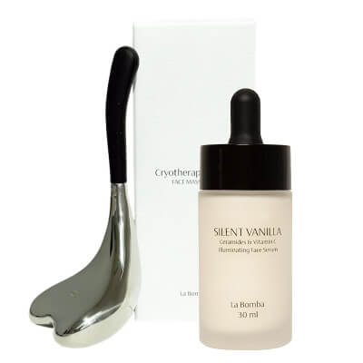 La Bomba Cryotherapy Spoon + Illuminating Face Serum ZESTAW Łyżka do masażu twarzy 1 szt + Rozświetlające serum z witaminą C i ceramidami 30 ml